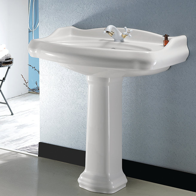 CeraStyle by Nameeks 1837 Tall White Ceramic Pedestal Bathroom Sink